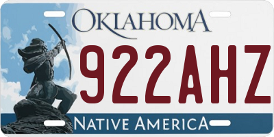 OK license plate 922AHZ