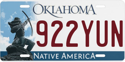 OK license plate 922YUN