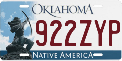 OK license plate 922ZYP