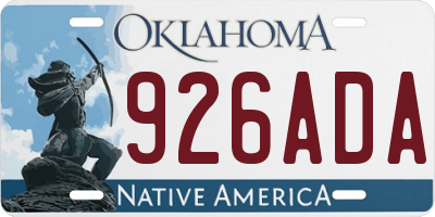 OK license plate 926ADA