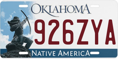 OK license plate 926ZYA