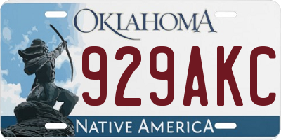 OK license plate 929AKC