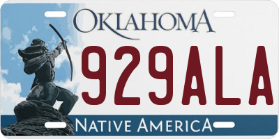 OK license plate 929ALA