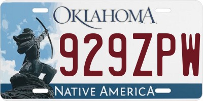 OK license plate 929ZPW