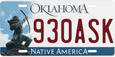 OK license plate 930ASK