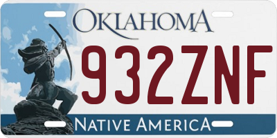 OK license plate 932ZNF