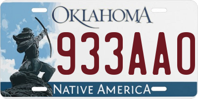 OK license plate 933AAO
