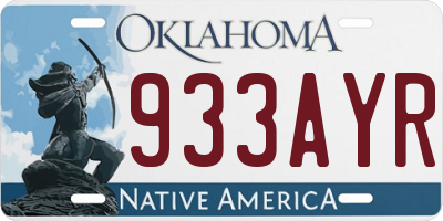 OK license plate 933AYR