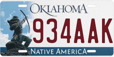 OK license plate 934AAK