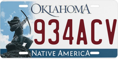 OK license plate 934ACV