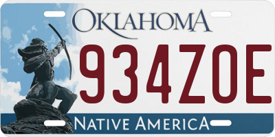 OK license plate 934ZOE