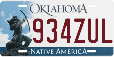 OK license plate 934ZUL