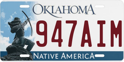 OK license plate 947AIM