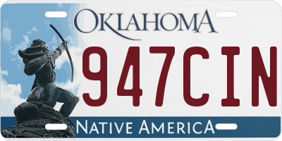 OK license plate 947CIN