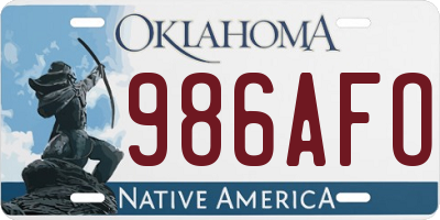 OK license plate 986AFO