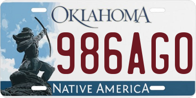 OK license plate 986AGO