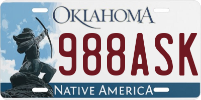 OK license plate 988ASK