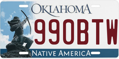 OK license plate 990BTW
