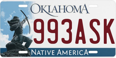OK license plate 993ASK