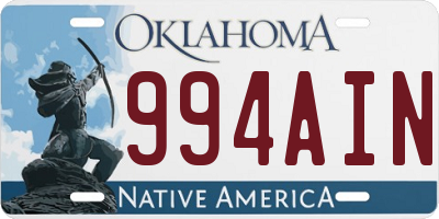 OK license plate 994AIN