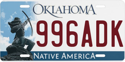 OK license plate 996ADK