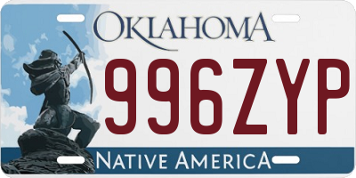 OK license plate 996ZYP