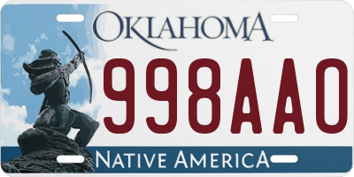 OK license plate 998AAO