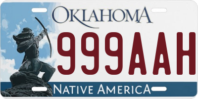 OK license plate 999AAH