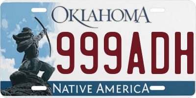 OK license plate 999ADH