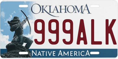 OK license plate 999ALK