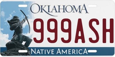 OK license plate 999ASH