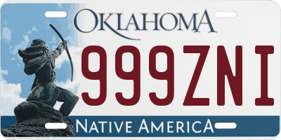 OK license plate 999ZNI