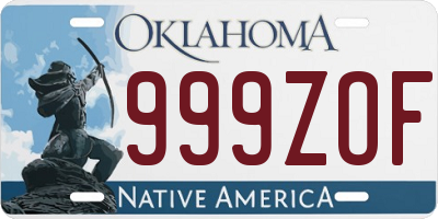 OK license plate 999ZOF