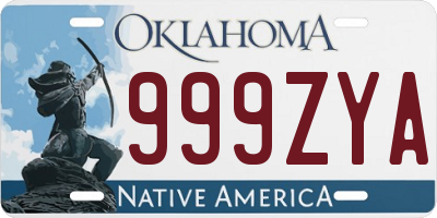 OK license plate 999ZYA