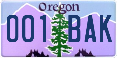 OR license plate 001BAK