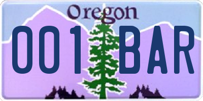 OR license plate 001BAR