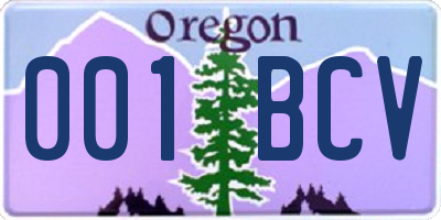 OR license plate 001BCV