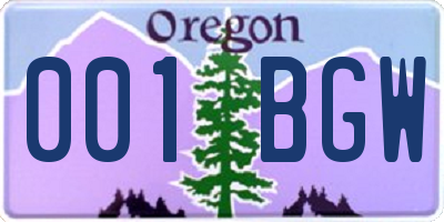 OR license plate 001BGW