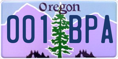 OR license plate 001BPA