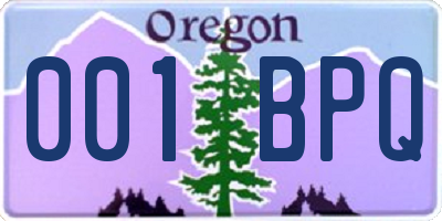 OR license plate 001BPQ