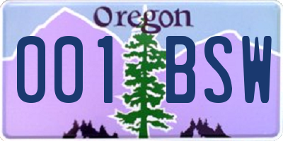 OR license plate 001BSW