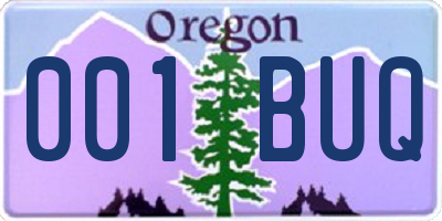 OR license plate 001BUQ