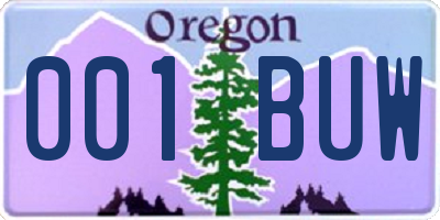 OR license plate 001BUW