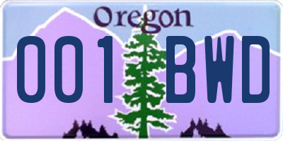 OR license plate 001BWD
