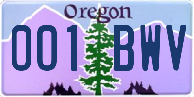OR license plate 001BWV