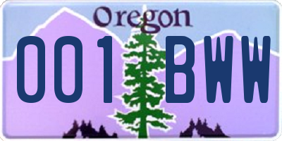 OR license plate 001BWW