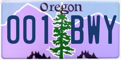 OR license plate 001BWY