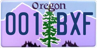 OR license plate 001BXF