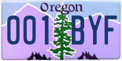 OR license plate 001BYF