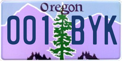 OR license plate 001BYK